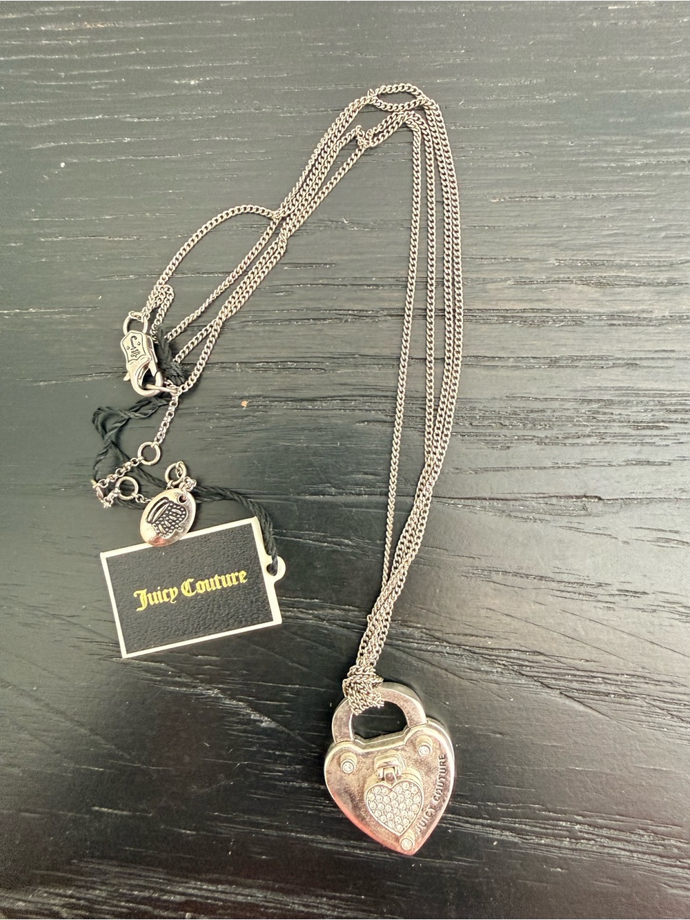 Juicy Couture Silver Heart Padlock Necklace with Pavé Detail